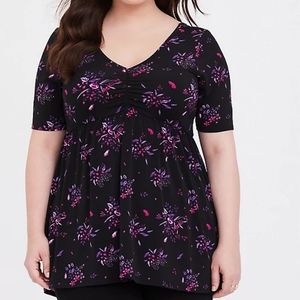 Floral  v-neck baby doll top